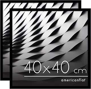 Americanflat Bilderrahmen 40x40 cm (2er Pack) - schmaler Bilderrahmen quadratisch 40x40 cm mit Plexi-Scheibe - Fotorahmen mit integrierter Aufhängung für Wandmontage - Schwarz
