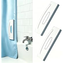 2-in-1 Magnetic Shower Curtain Clip + Squeegee, No-Drill Adhesive Wall-Mounted Holder, Keeps Curtain from Blowing Open, Streak-Free Wiper for Glass Door, Stops Water Splash on Floor,Pack of 2