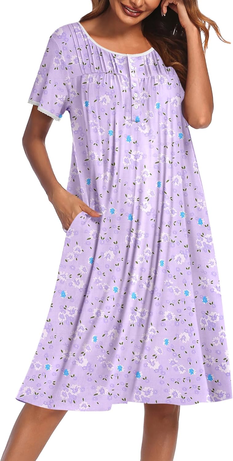 Ekouaer womens house dress nightgown with pockets short sleeve