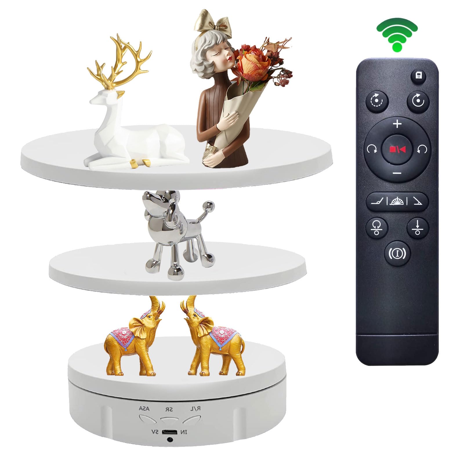 Rotating Display Stand,45/90/180 Degree Adjustable Motorized Rotating Stand Display Table,Electric Rotating Turntable for Photography,Spinner Base with Replacement Cover for Jewelry Watch Show (white)