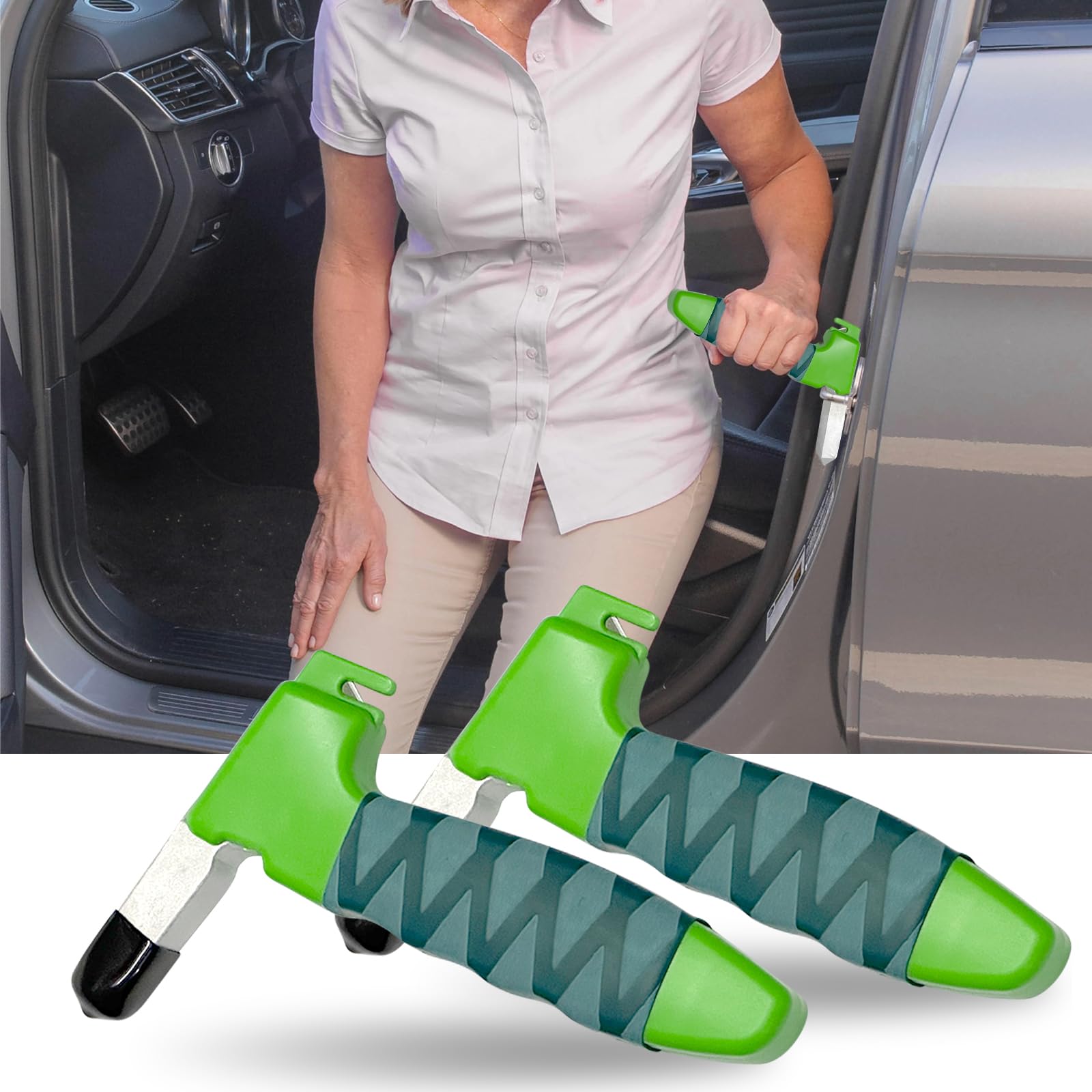 Leozzo Car Handle Assist, 2 Pack Car Door Handle for Elderly, 3 in 1 Auto Grab Bar Cane Support Aid for All Vehicles,Green