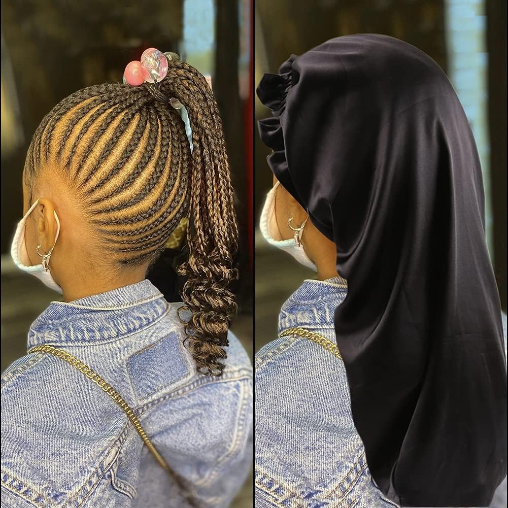 Long Sleeping Cap Kids Hair Bonnets Night Sleep Cap Adjustable Silky Satin Bonnet Cap for Long Braids Curly Hair