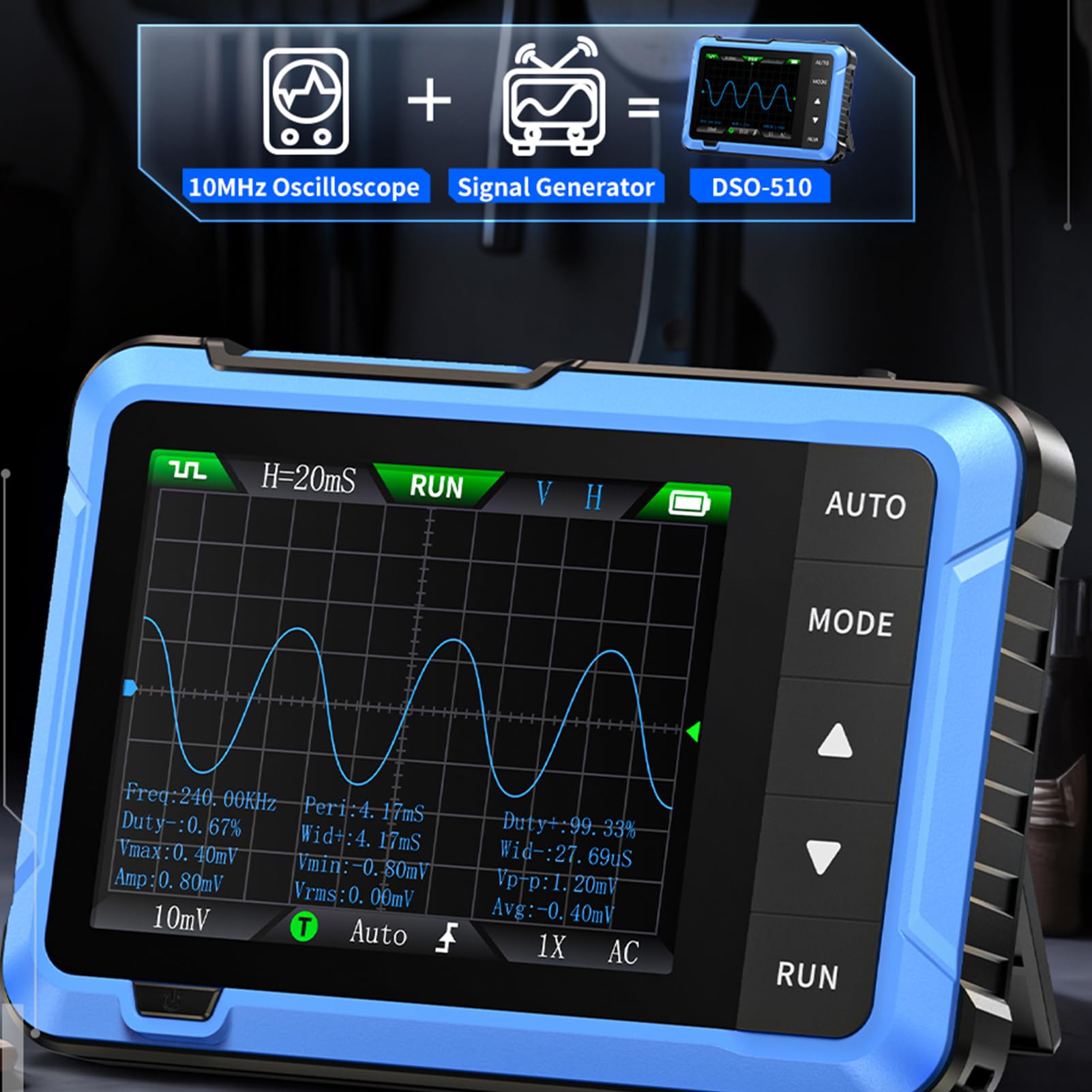 DEWIN Oscilloscopio Digitale DSO510 2 in 1 Portatile 2,8 Pollici TFT 10 MHz 48 MS/s