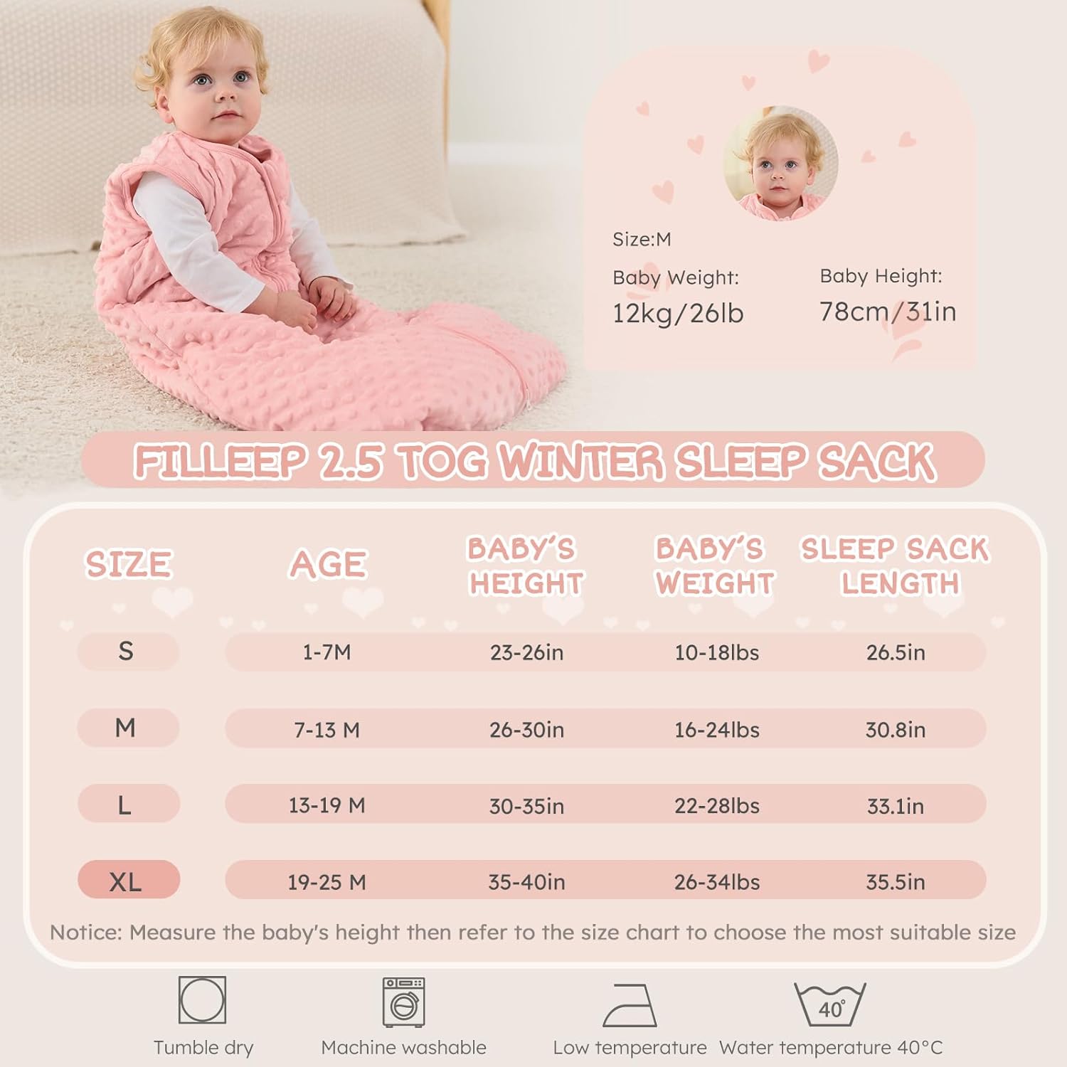 Fleece Baby Sleep Sack 18-24 Months with Plush Dots, Winter Baby Wearable Blanket for Infant Toddler Sleeping Sack 2-Way Zipper Warm Sleepsack, Pink - Image 6
