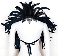 Vista 5 de L'VOW Abrigo de plumas negras para mujer, con cuello de encaje, para Halloween, para mujer