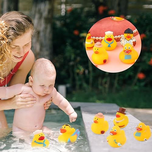 Miniatura 5 de 12 patos de goma surtidos bonitos juguetes de goma para el baño a granel con 12 diferentes apariencias de personajes juguetes de bañera para juegos