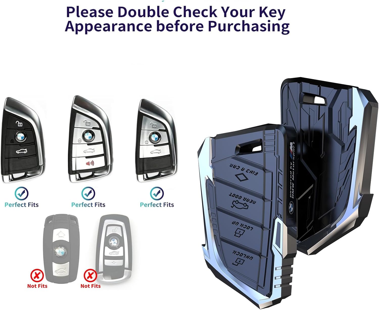 for BMW Key Fob Cover with Keychain,Heavy Zinc Alloy Key fob Cover for BMW 2 5 6 7 Series X1 X2 X3 X5 X6 X7 Mech Style Key Fob Holder (A-Model) - Image 2