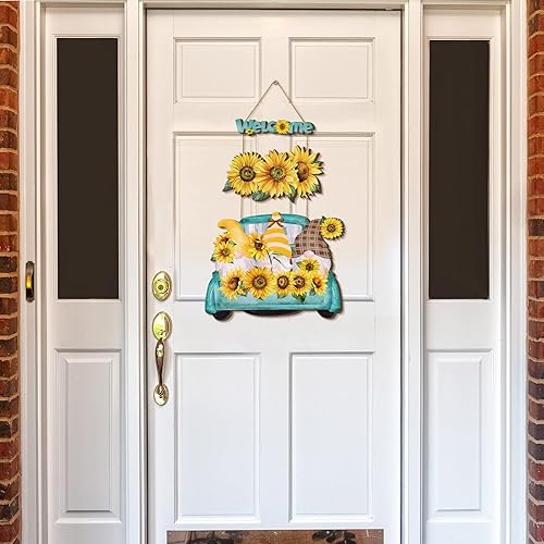 Miniatura 2 de Geetery Letrero de bienvenida de gnomo de girasol, decoración de cocina, letrero colgante de madera con sol, regalos para puerta delantera, porche,