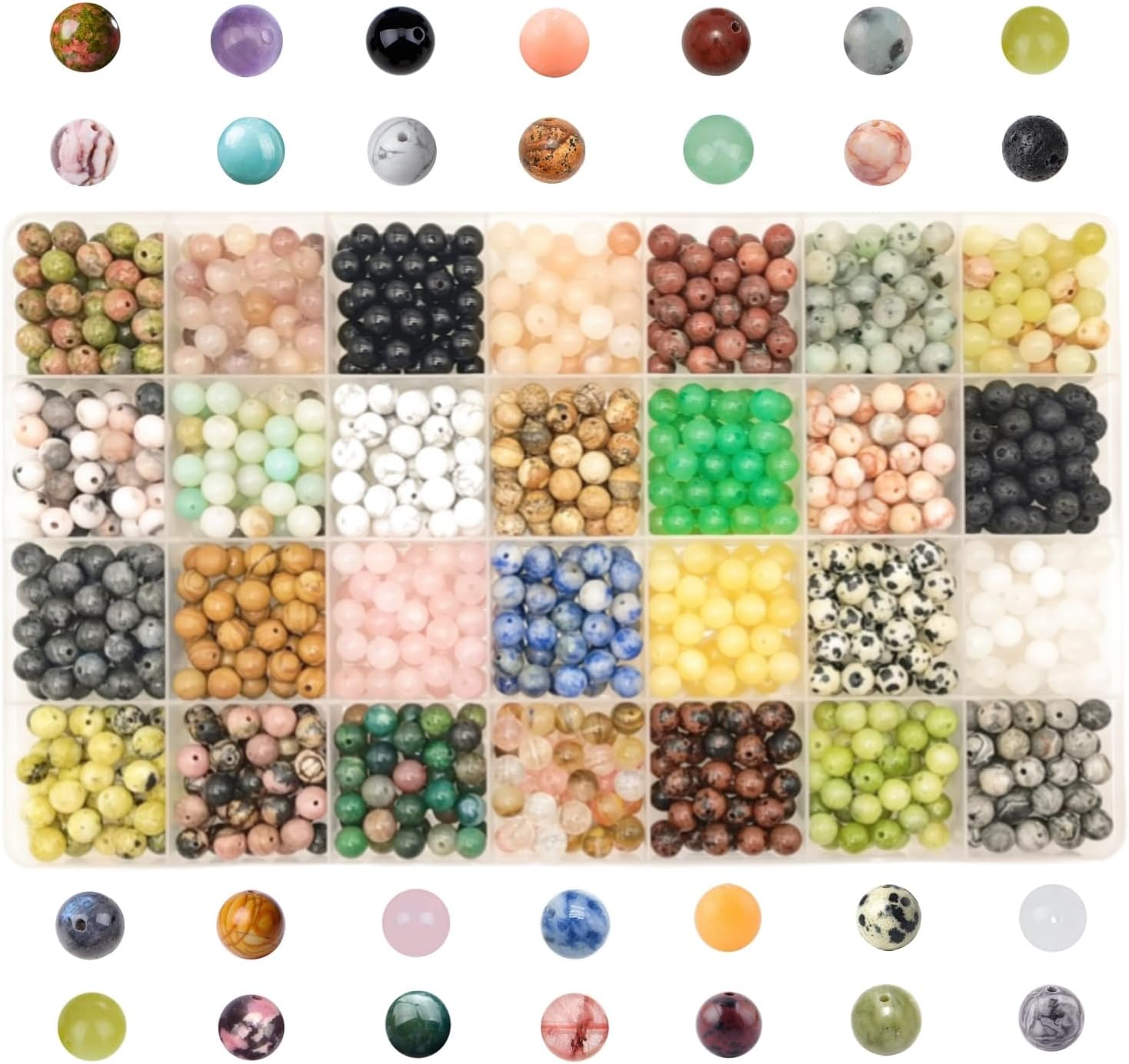 1120pcs Crystal Beads for Jewelry Making Bulk,Natural Stone Beads Charm Gemstone DIY for Friendship Bracelet Making Kit Supplies(6mm,28 Color A)