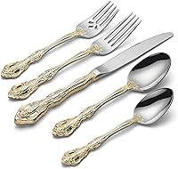 Oneida Golden Michelangelo 20-Piece Flatware Set for 4 - Luxury 18/10 Stainless Steel with Gold Carat Tips