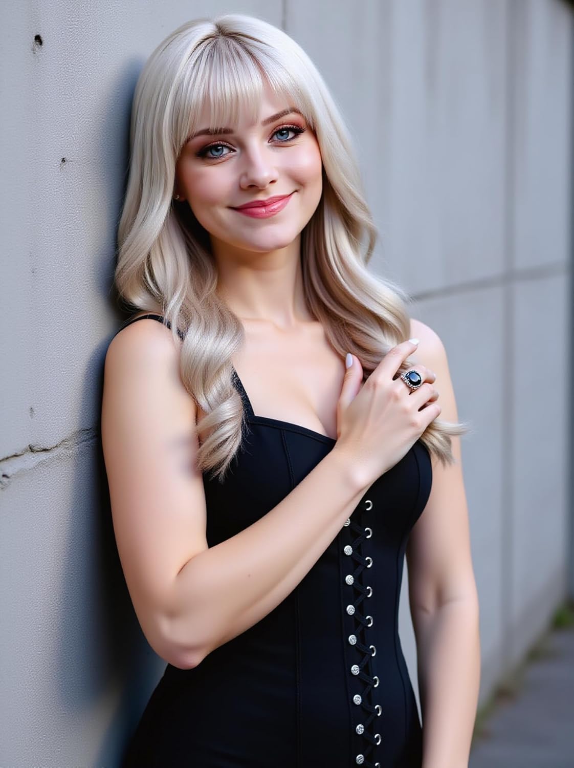 Rugelyss Long Wavy Champagne Blonde Wigs for Women, 20 Inches Cream White Wig with Bangs Synthetic Hair Wig for Daily Party - Image 3