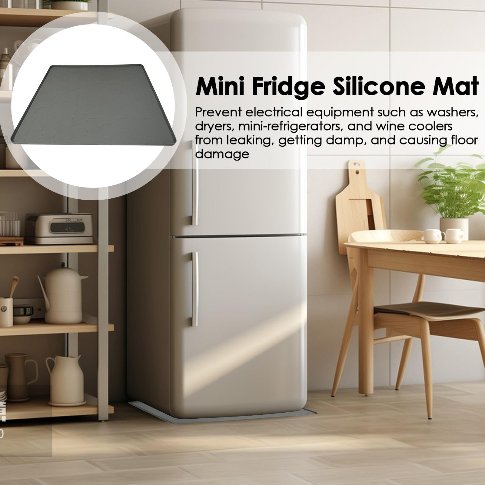 Amazon | ミニ冷蔵庫シリコンマット、床用冷蔵庫下マット | 23.6x23.6
