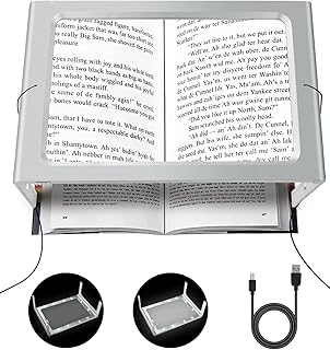 Upgrade Magnifying Glass for Reading, 3X Large Lighted Magnifier with 12 LED Lights, 2 Power Supply Modes for Evenly Lit Reading Area, Foldable Magnifier for Hands Free Reading, Low Vision and Seniors