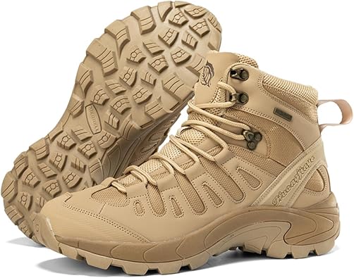 Mens Mid Top Lace Up Military Tactical Combat Boots Casual Non Slip Outdoor Mountaineering Trekking Commando Tactical Booties