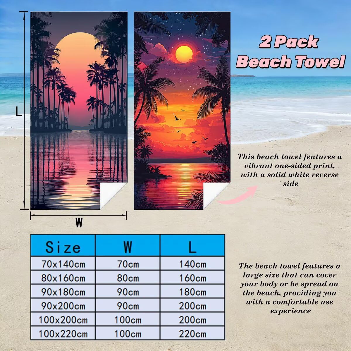 Toalla Playa 90x200 cm, Toalla Gimnasio Microfibra Secado Rapido, Juego de 2 Antiarena Toallas de Playa, Ligera Compacta Toallas Microfibra Grande para Viaje, Regalo Hombre Mujer (Paisaje) -5109