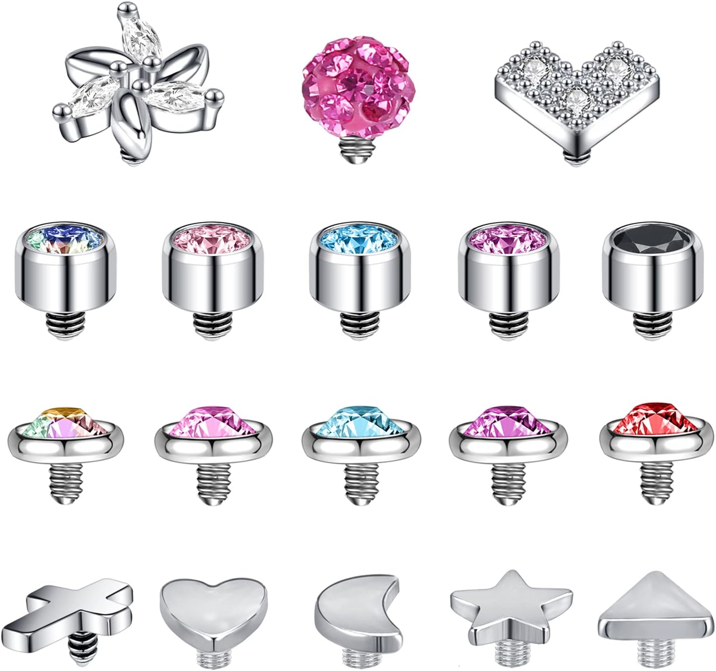 ZS 16G Dermal Piercing Jewelry Surgical Steel Diamond Tops for Men Women Surface Piercing Jewelry Tops Black Gold Microdermal Piercing Jewelry