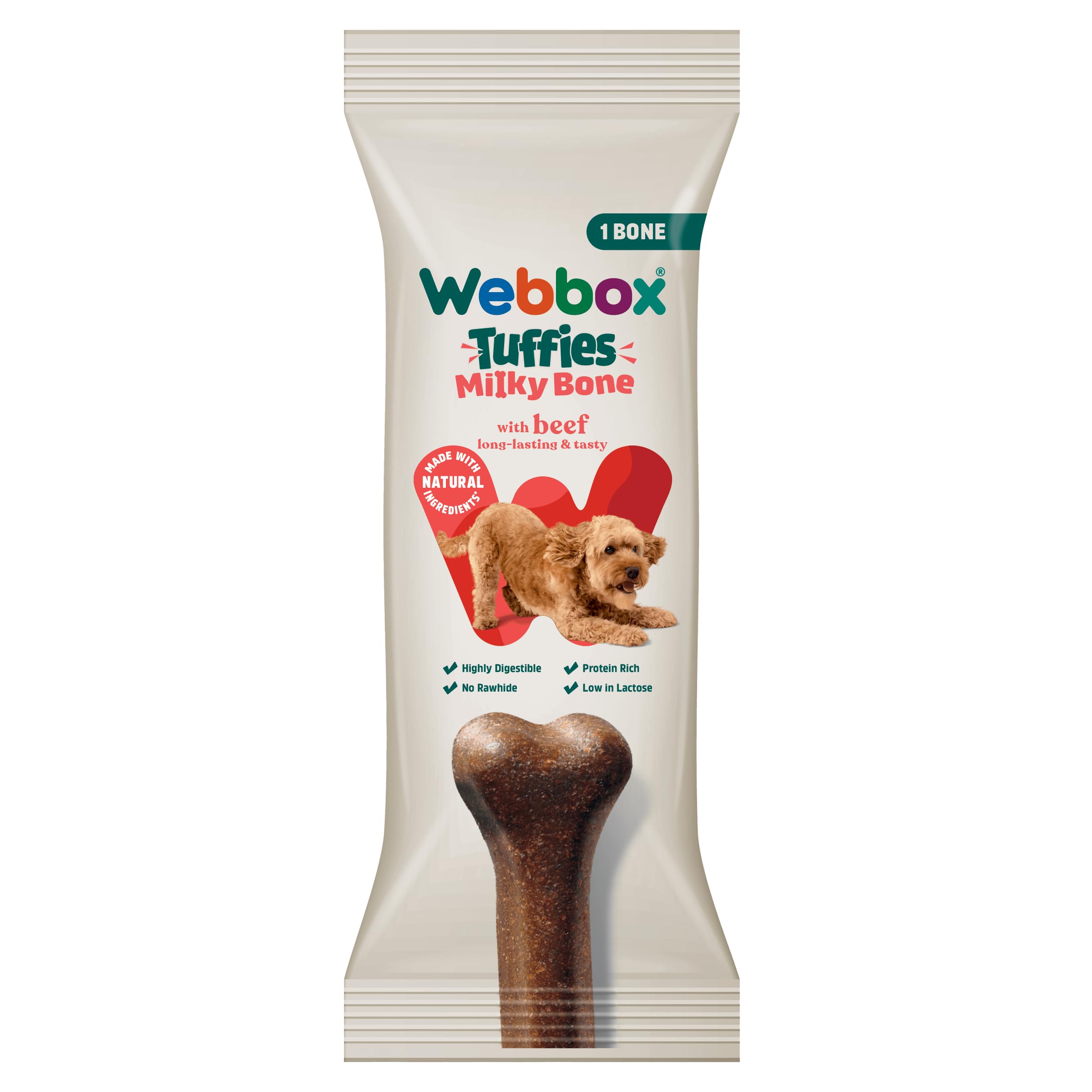 Webbox Tuffies Milky Bone Dog Treats, Beef, Long-lasting Puppy Friendly Chew, Rich in Protein & Low Lactose