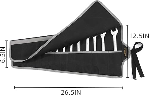 Miniatura 2 de Bolsa de herramientas, juego de llaves de lona encerada duradera, bolsas enrollables multiusos con correa (26.5 x 12.5 pulgadas, negro)