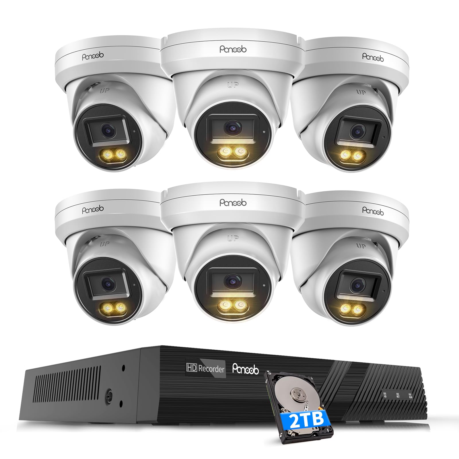 PANOOB PoE Security Camera System 4K, 6X Wired 8MP IP Surveillance Dome Cameras with Person Vehicle Detection, Smart Dual Lights Full Color Night Vision, 4K 8CH PoE NVR with 2TB HDD, PD93BA0608-8MD
