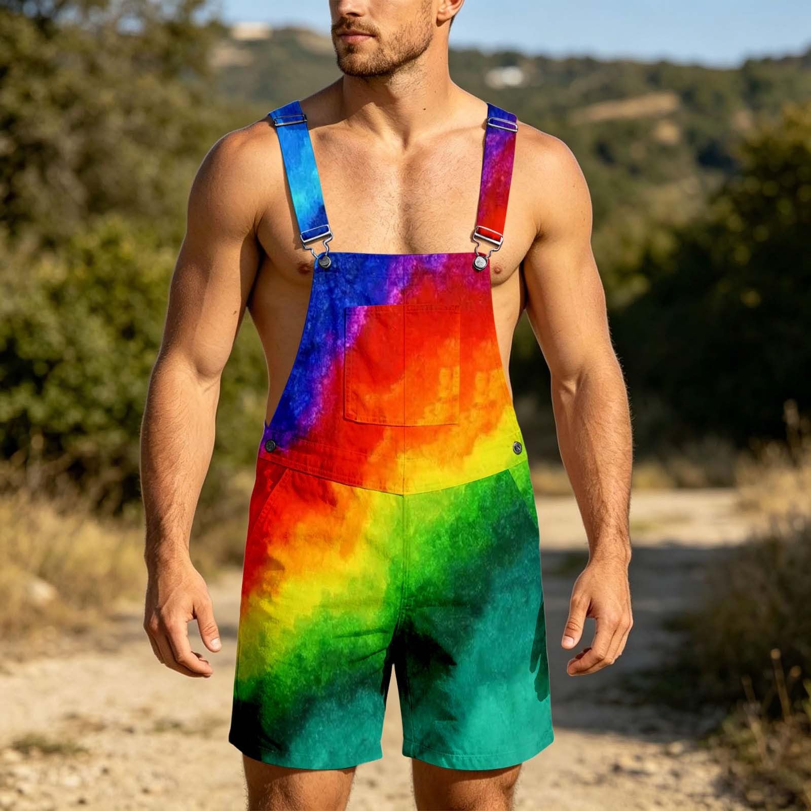 Pride Month - Salopette da uomo, vestibilità ampia, con tasche, gay LGBTQ, colorata, con spalline regolabili, abbigliamento casual per feste estive in spiaggia