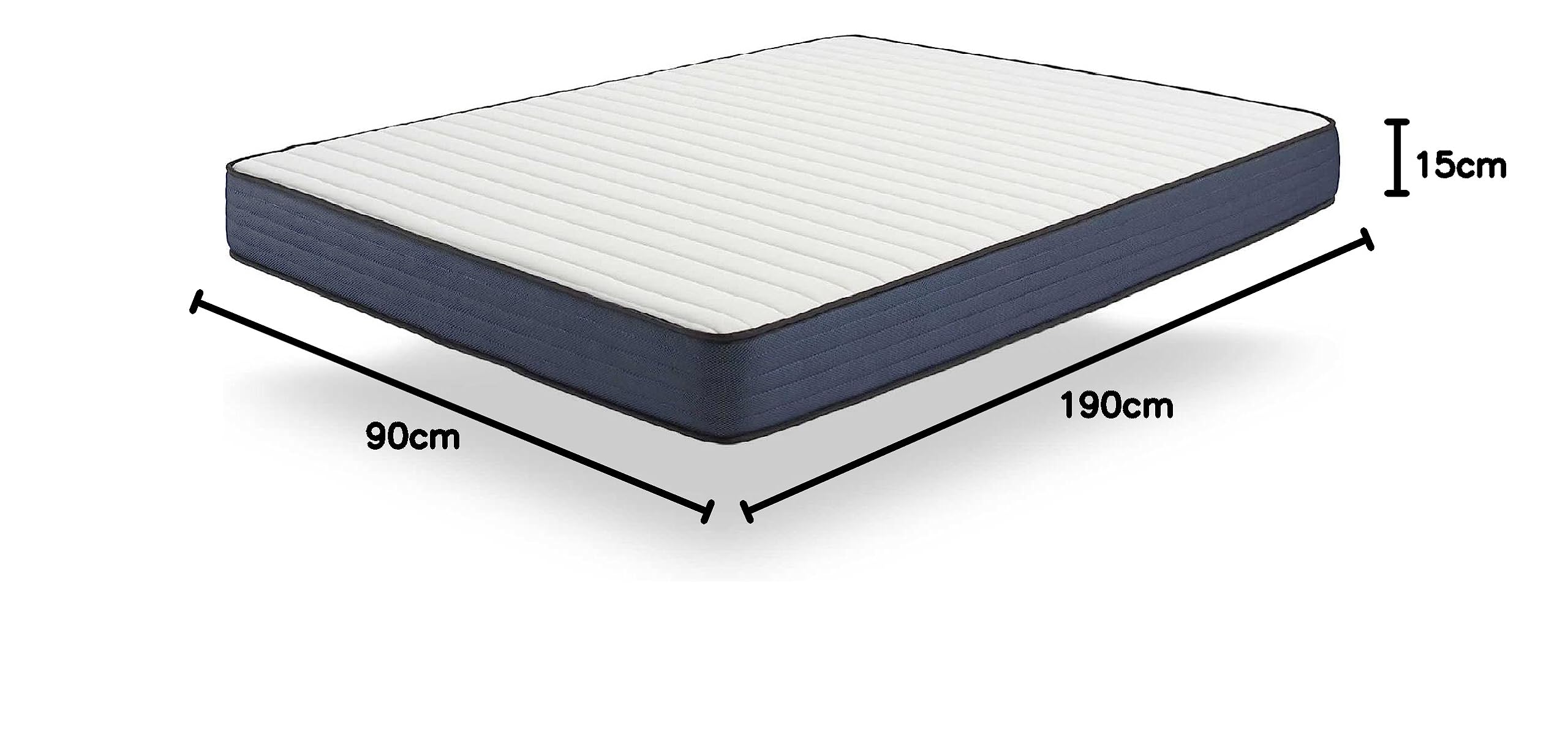 Materasso Singolo Memory Foam 90x190 Cm - Alto 15 Cm, Anallergico, 7 Zone Di Supporto, Lattice Blue