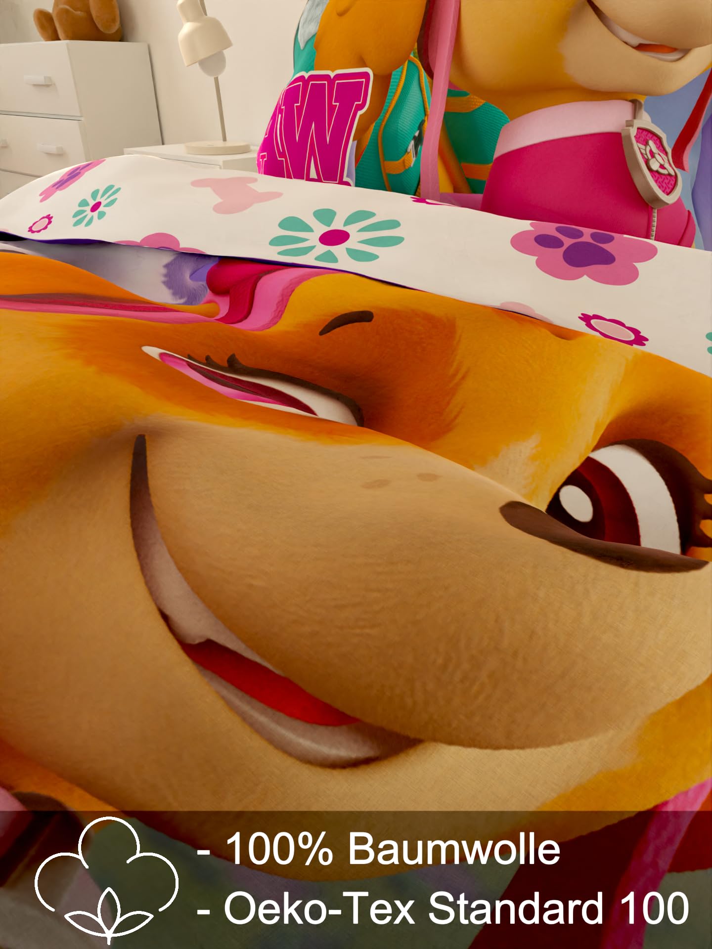 Biancheria Da Letto Paw Patrol Per Bambine - Set 2 Pezzi Cotone, Reversibile, Rosa, 100x135cm