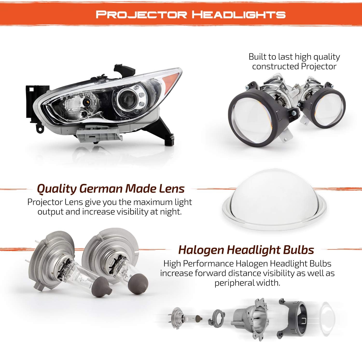AKKON - Fits 2013 Infiniti Jx35 / 2014-2015 QX60 OE HID Model Projector LED Headlights Left Driver Side Assembly