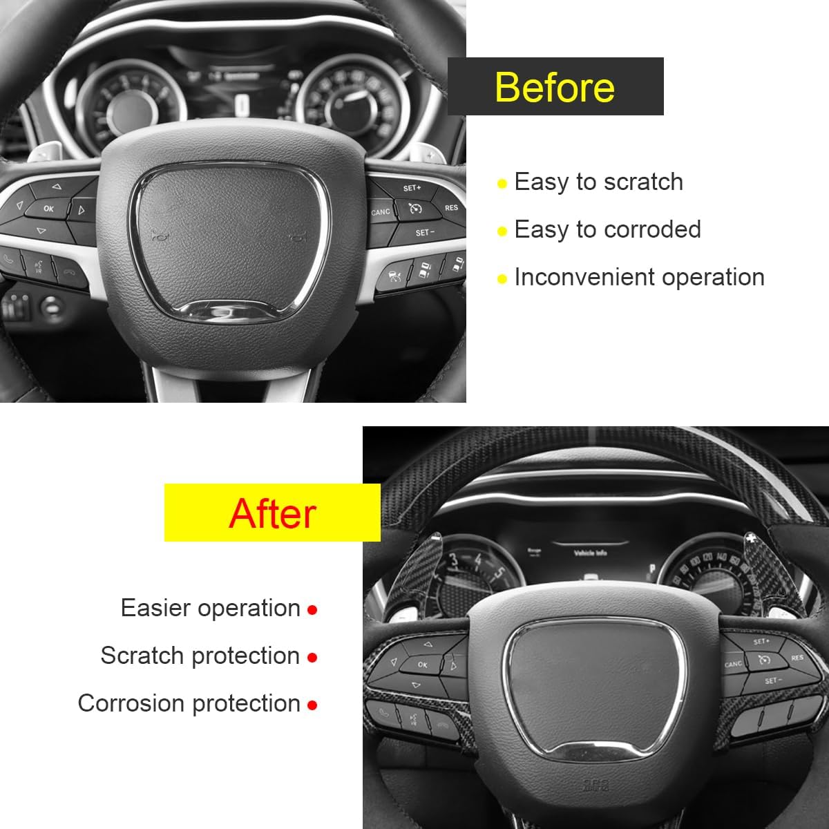 Shift Paddle Extended Compatible for Dodg Durango Charger Challenger Accessories 2015-2023 2024, for Grand Cherokee 2014-2020 Steering Wheel Paddle Shifter Extension