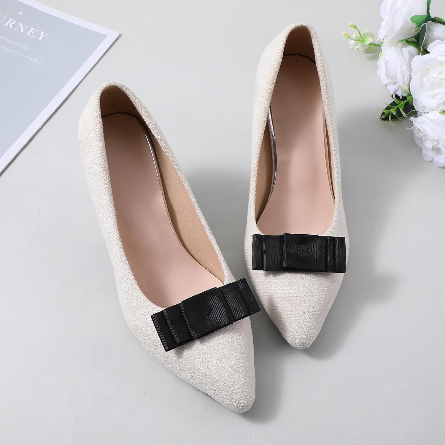 A Pair Black Bow Shoe Clips for Women Dress Shoes, Elegant Plain Ribbon Bow Butterfly Shoe Clips Detachable Shoes Buckles Boot Decoration for Heels Flats Wedding Prom - Image 6