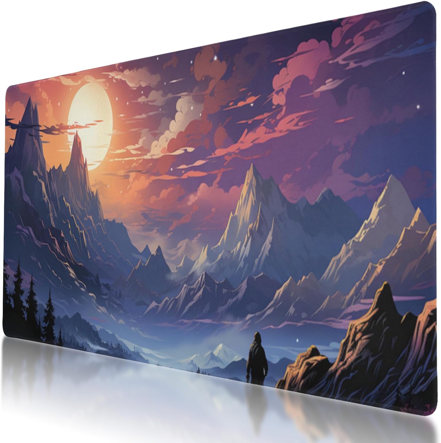 Durable and Washable Backpacker in The Mountains Designed Mouse Pad 35.5 x 16 Inch, Non-Slip Rubber Base, Ideal for Easy Typing and Gaming