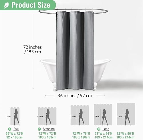 Vista 67 de Dynamene Cortina de ducha larga de tela negra – Cortinas de ducha de tela alta y resistente con textura de gofre, juego de cortina de baño de lujo