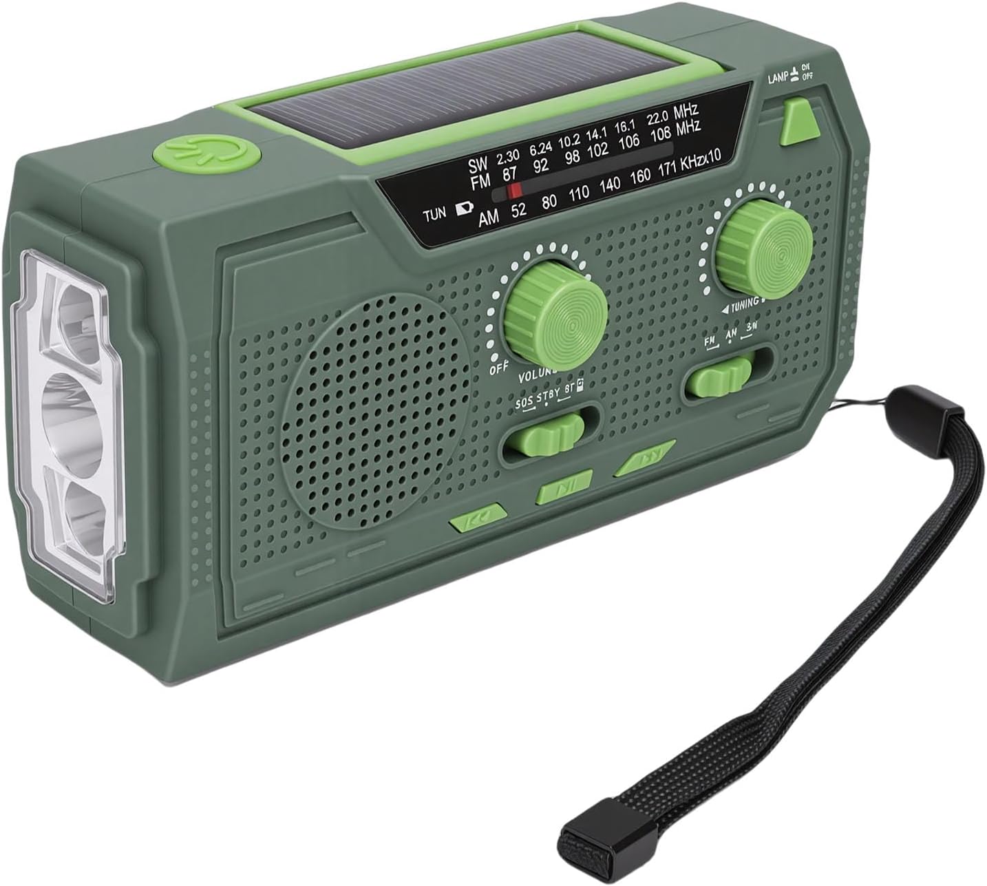 Yoidesu Solar Hand Crank Emergency Radio, 2000mAh Power Bank Radio with SOS Alarm, AM FM SW Weather with LED Flashlight for Emergency Kit and Outdoor Survival (Green)