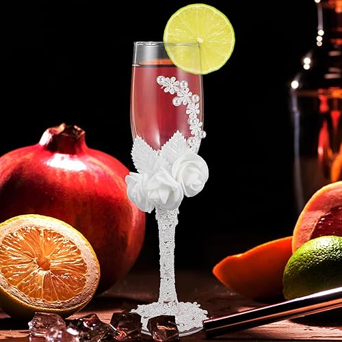 Miniatura 4 de Amosfun Juego de 2 copas de vino tinto con diseño de encaje para novia y novio, celebración, fiesta, cristalería