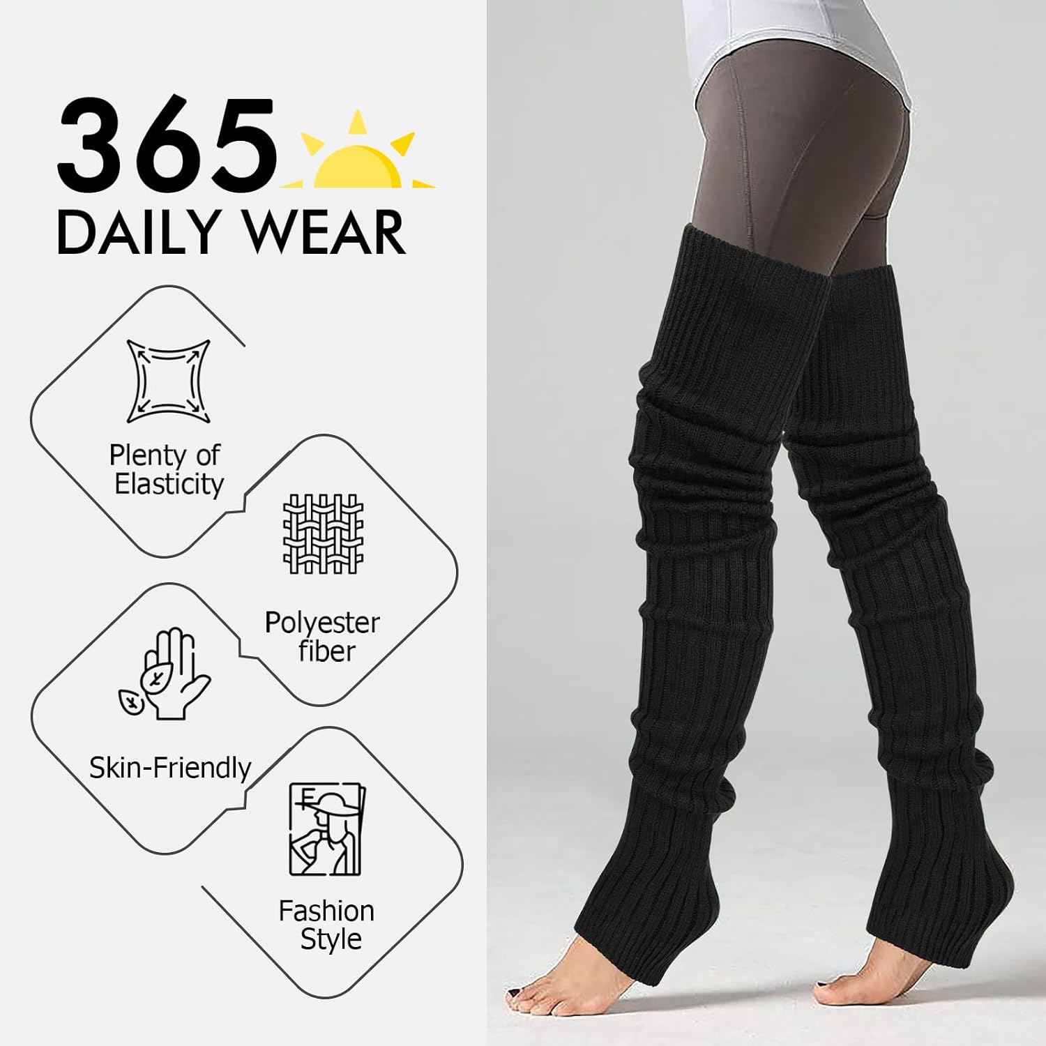 XEPST 2 Pairs Leg Warmers for Women, High Boot Cuffs Knitted Boot Topper Over Knee Footless Socks for Winter Warmer, 85 cm
