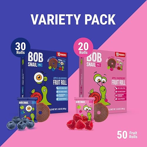 Miniatura 4 de Bob Snail Wild Berry Mix Fruit Roll Ups  Dulces saludables, aperitivos de frutas secas reales, sin azúcar añadido, vegano, sin nueces, dulces para
