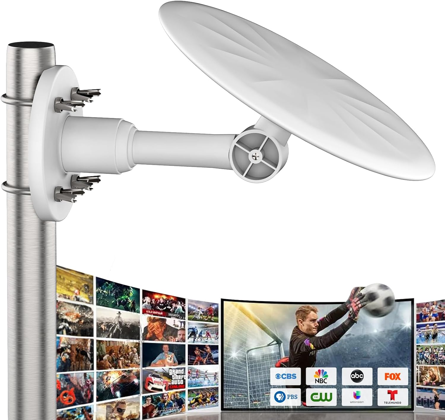 TV Antenna Outdoor – Long Range Digital HDTV Antenna for Smart TV with Signal Amplifier – 360° Reception Supports 8K 4K 1080P Channels – Weatherproof Outdoor TV Antenna with 10m Coaxial Cable