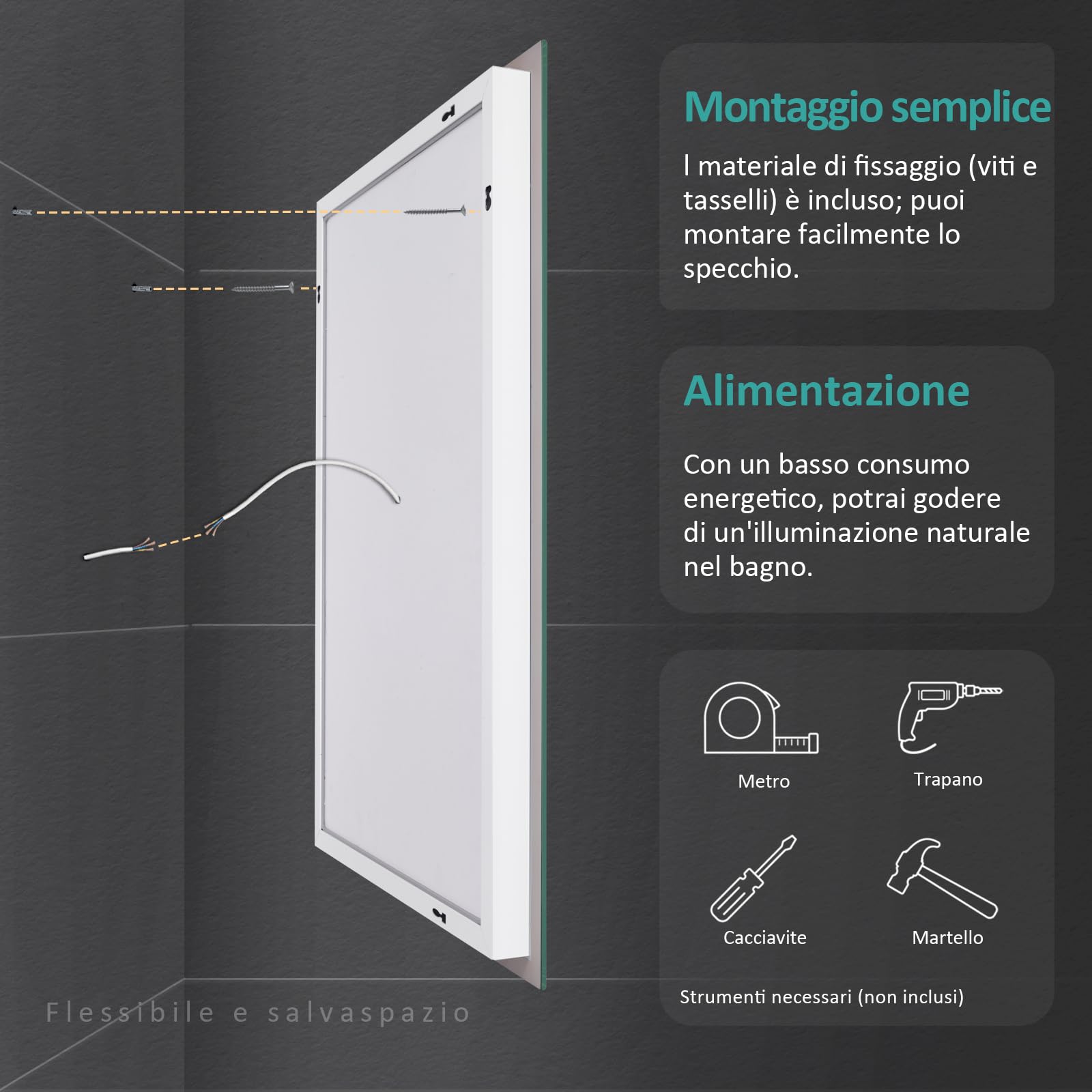 EMKE Specchio Bagno con Luce 120x60 cm con Interruttore a Pulsante, Antiappannamento, Specchio Bagno LED,Luce Bianca Fredda/Calda,Specchio da bagno
