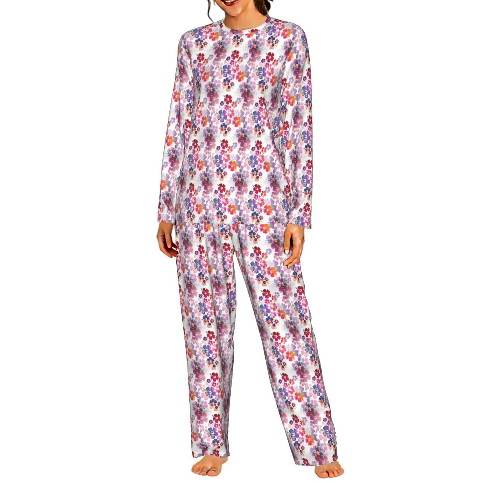 Pigiama da donna con stampa floreale hawaiana a maniche lunghe abbinato morbido elastico coulisse casual Daywear