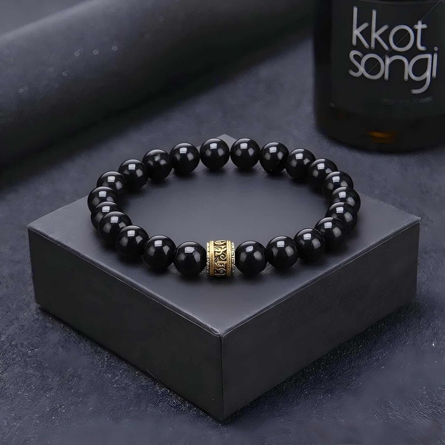 Tigers Eye Black Obsidian Beaded Bracelet for Men Women,10mm Adjustable Natural Stone Bead bracelet with Gold Plated Stainless Steel Accent, Minimalist Jewelry For Daily Wear, Gift for Men Women, Birthday Or Valentine's Day - Image 7