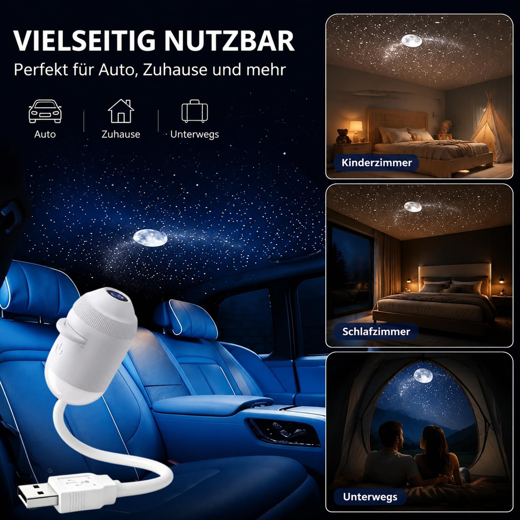 Comauo Night Light Projector, 2-In-1 Plug-and-Play HD Star Projector, Smart Holografischer 5D Sternen- & Ozeanprojekt, Eine Reihe Von Projektionsfolien mit Einstellbarer Helligkeit (Mit 24 Filmen)