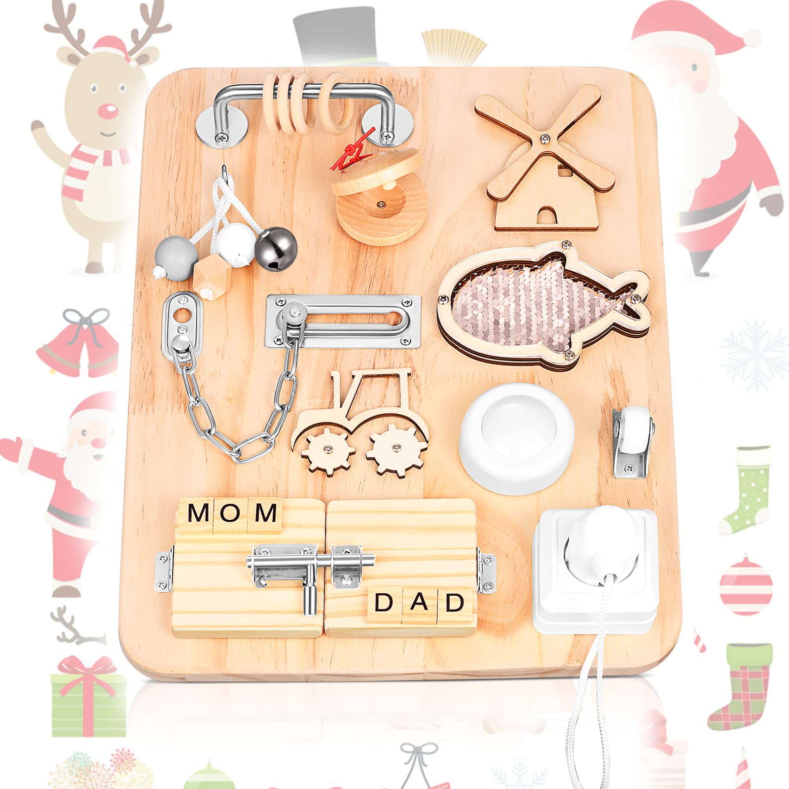 GJCrafts Tablero Ocupado para Niños, Aprender Habilidades motoras Finas y Habilidades básicas para la Vida Juguetes sensoriales de Madera Los Mejores Regalos para niños o niñas