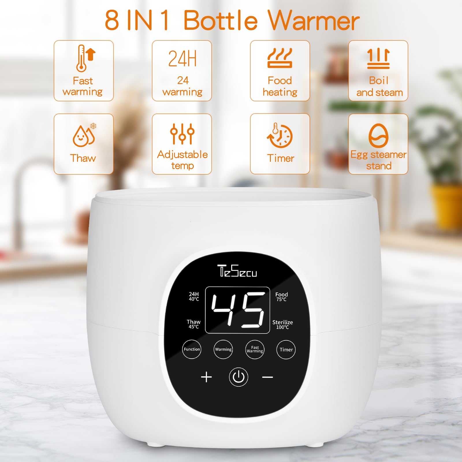 Flaschenwärmer Baby Fläschchenwärmer für 2 Flaschen Flaschenwarmer für Milch und Babynahrung, Baby Bottle Warmer 8 in 1 Fast Babynahrungsheizung & Abtauung, BPA-freier Babykostwärmer (EU)