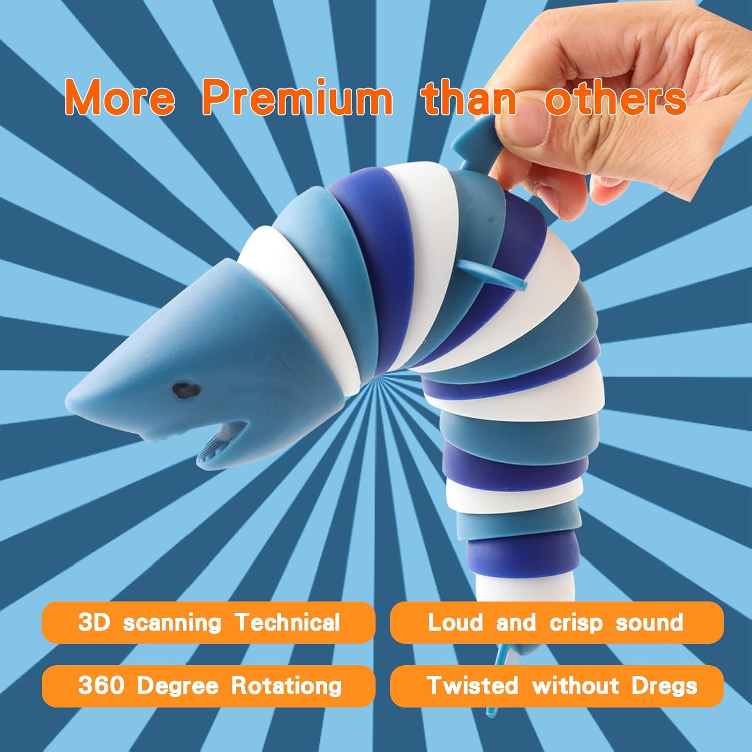 Fidget Slug Toy,3D Articulated Stretch Shark Stress Reliever Hand Toy, Sensory Stress Relief Toys for Adults and Kids, Pressure Relieving and Anti-Anxiety Office Desk Toys(Multi-Color) - Image 4