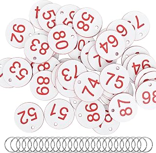 Generic Round Waterproof Number Tags, 1 to 100 Id Number Tags with Metal Rings, 1.4 Inches Plastic Number Tags, Tag for Marking Identification for Restaurant Sauna Spa Locker Room