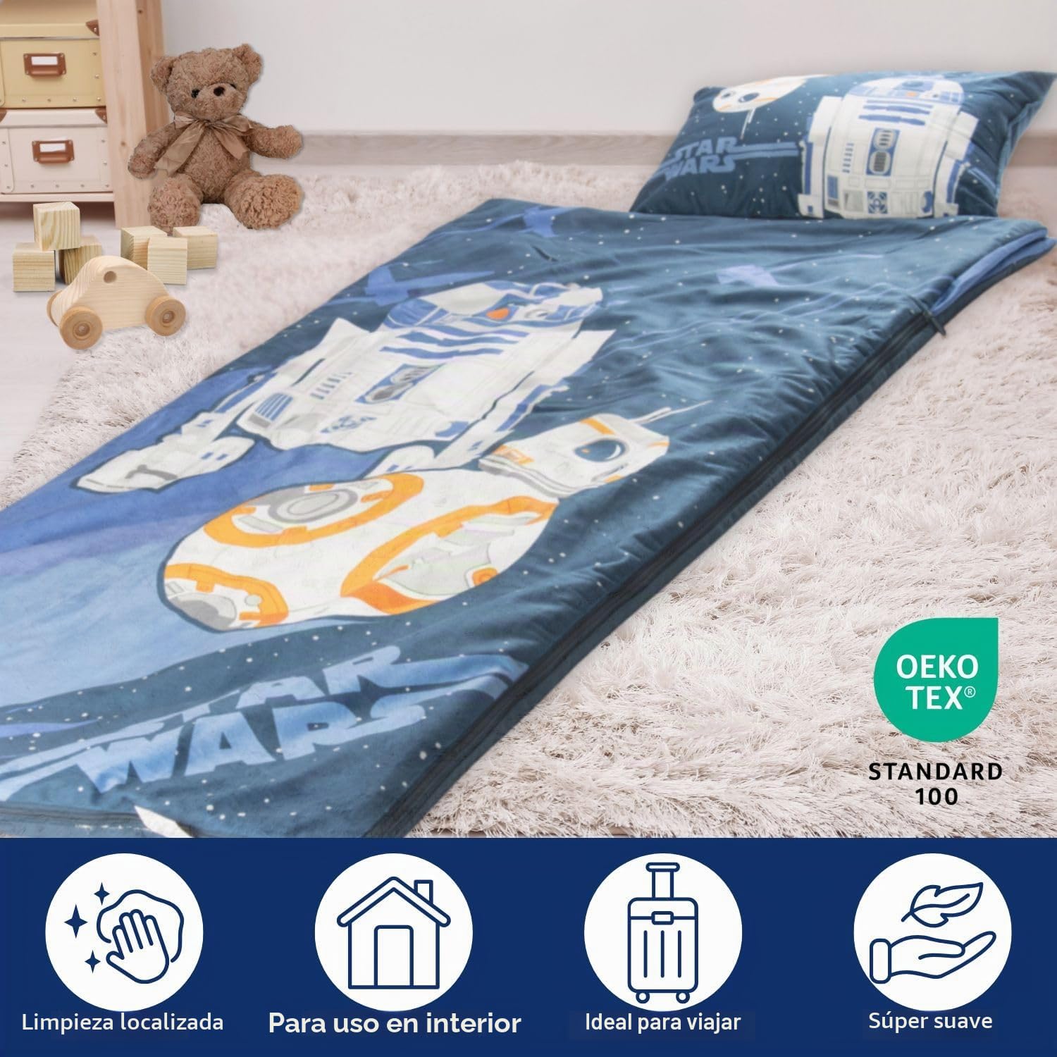 Set de 2 con Almohada y Manta de Star Wars, Suave Saco de Dormir Infantil con Bolsa y Almohada, para Fiestas de Pijamas, Viajes y acampadas