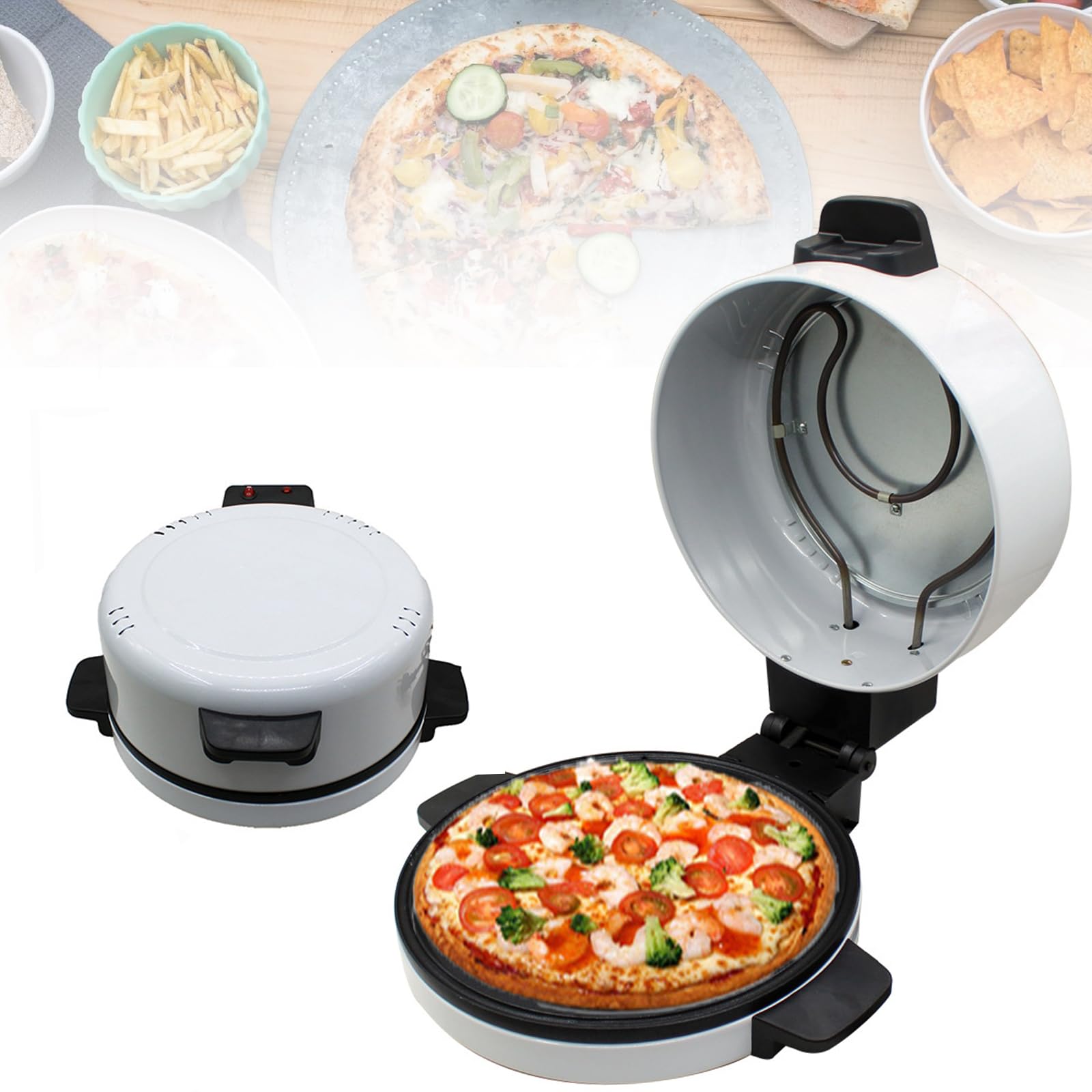 Pizzera de 12 pulgadas, tostadora portátil con control automático de temperatura, mango resistente al calor, tablero recubierto antiadherente, fácil de limpiar, horneado rápido a alta temperatura para