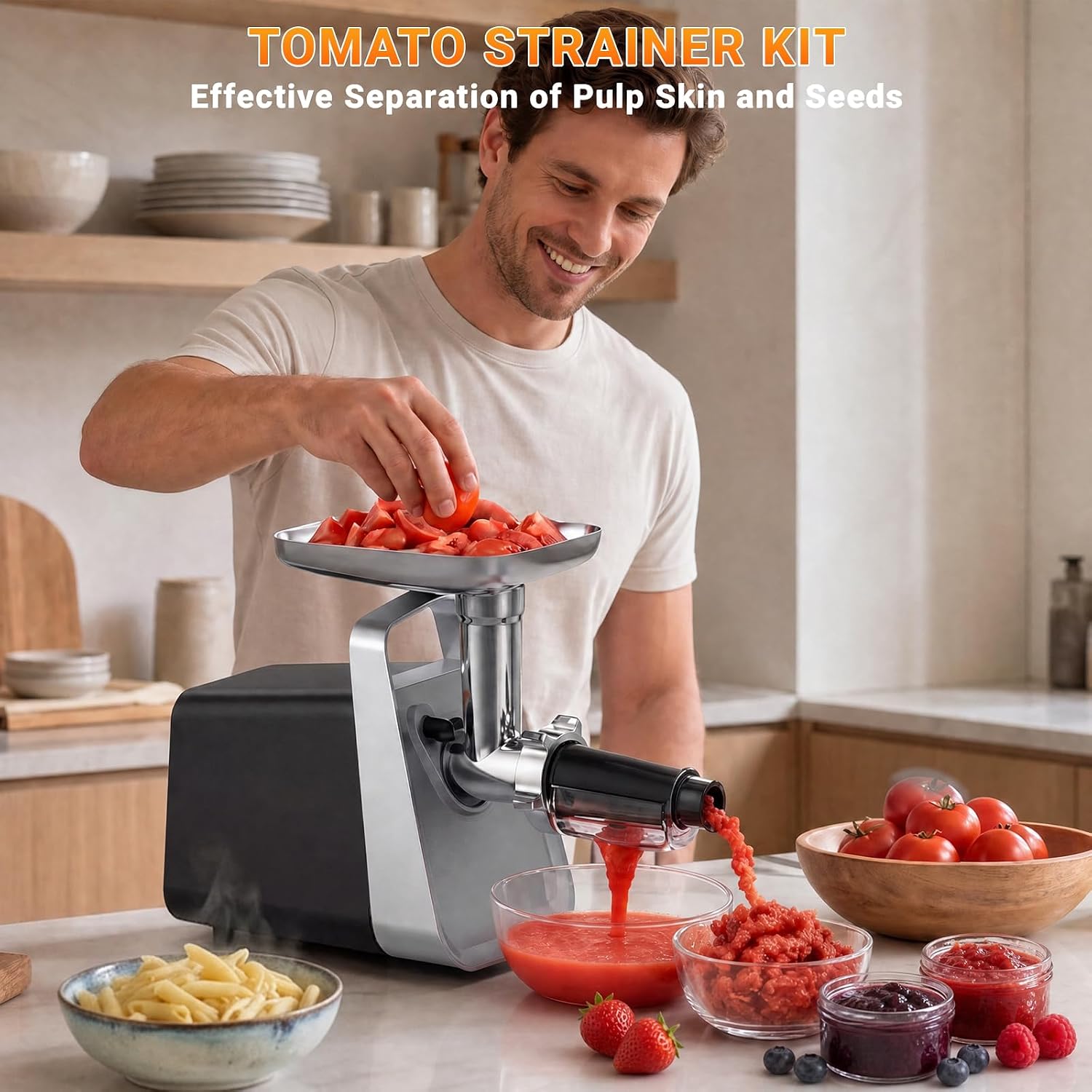 Electric Meat Grinder, Fruits & Tomato Sauce Maker with Strainer, Sausage Stuffer with Sausage Tube, 2 Blades, 3 Plates, Kubbe Kit, 2800W Max, Meat Mincer Heavy Duty for Home Kitchen thumbnail