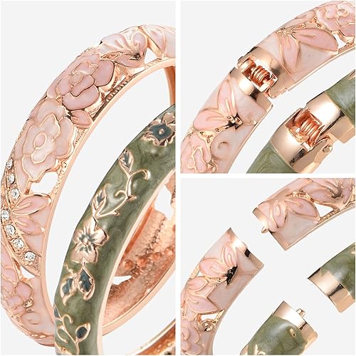 Miniatura 4 de UJOY Vintage Cloisonne Jewelry - Pulseras hechas a mano, preciosas flores esmaltadas chapadas en oro, brazaletes para regalo 88A