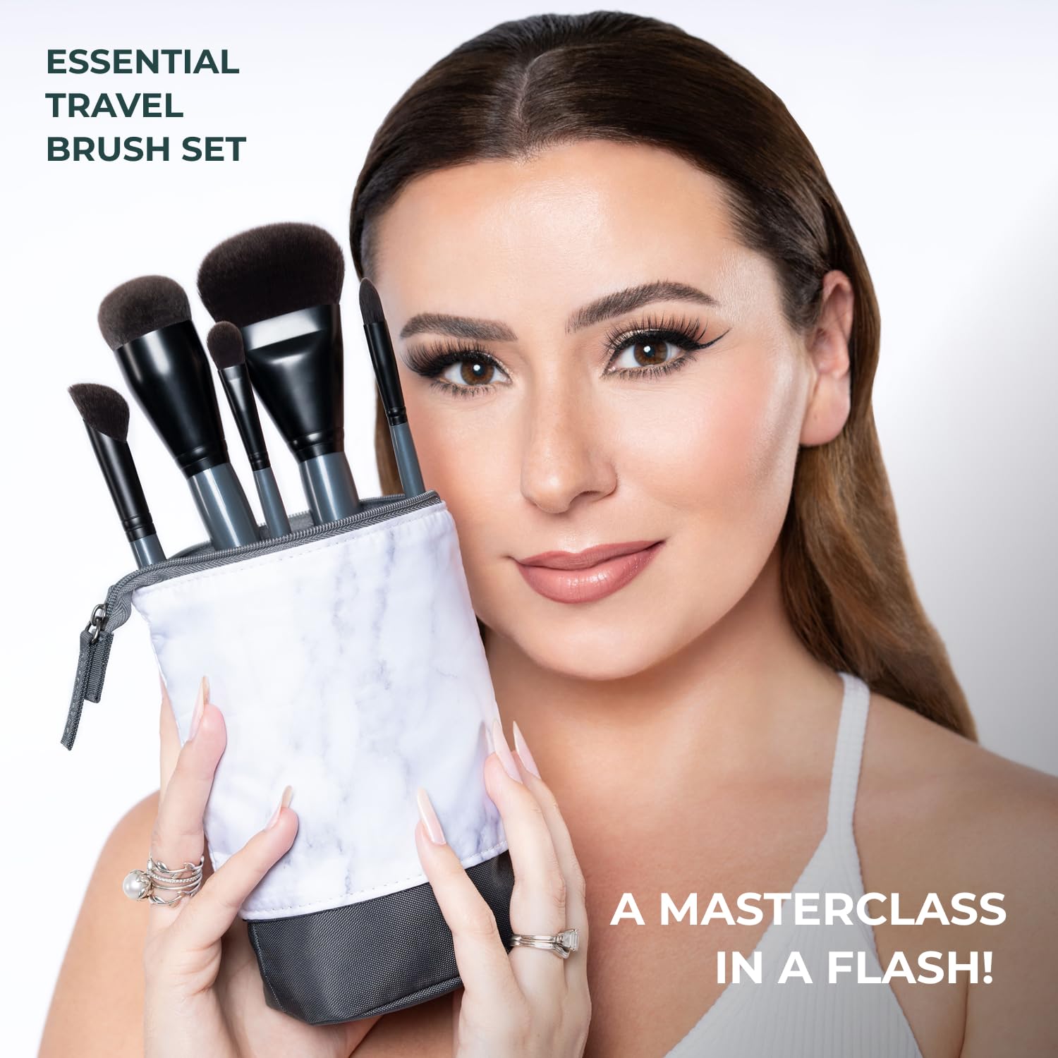 Rose and Ben Beauty Essential Travel 5-częściowy zestaw pędzli | profesjonalny pędzel do makijażu płynnego i kremowego | bez okrucieństwa