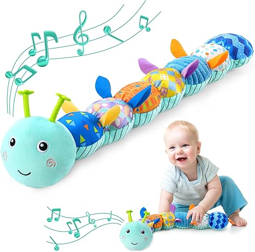 Awotoy Juguetes de peluche musicales para bebés con arrugado multisensorial, sonajero y texturas, para el tiempo boca abajo, recién nacido 0-3-6-12